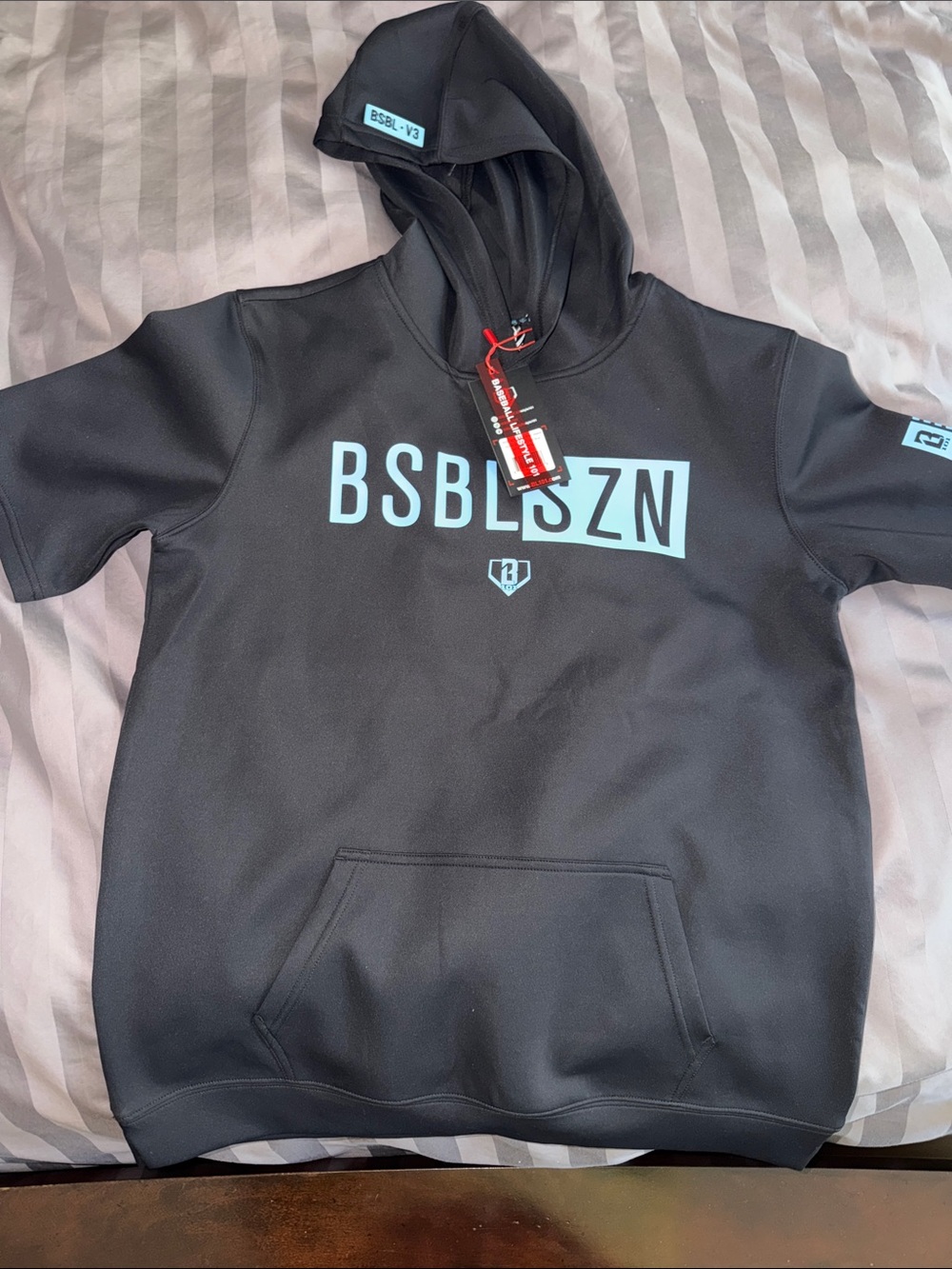 BSBLSZN Kids Short-Sleeve Crewneck Hoodie — Black with Light Blue Logo